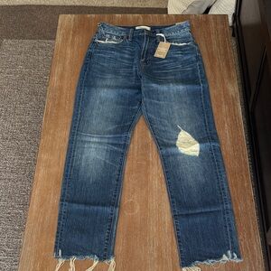 Madewell Blue Straight Leg Jeans with Distressed Details